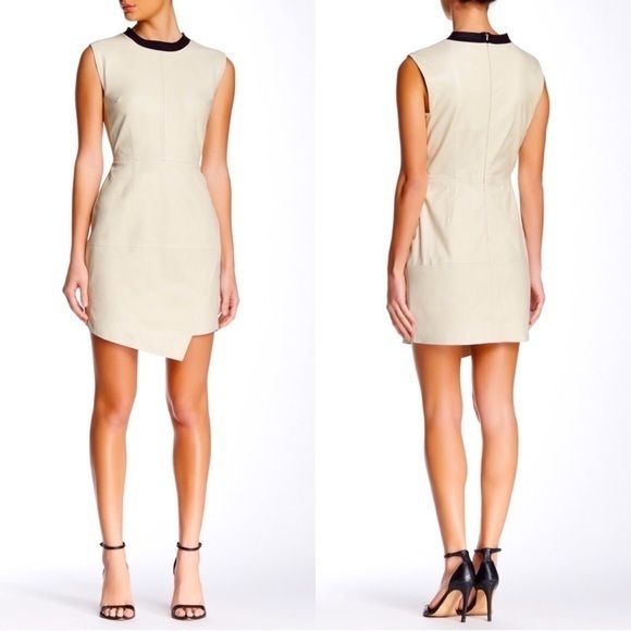 NWT Trina Turk Winter White Leather Dalia Dress asymmetrical hem sz 6 Retail 498 - Picture 1 of 8